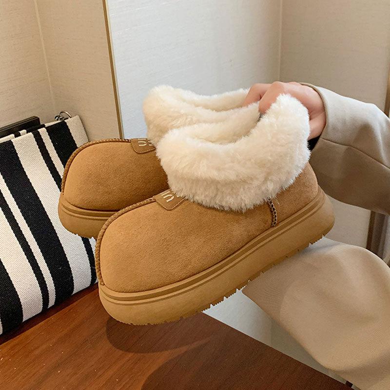 Ugly Cute Big Head Snow Boots Women's 2025 Winter New Thick-soled Heightening Velvet Short Boots Thickened Warm Big Cotton Shoes