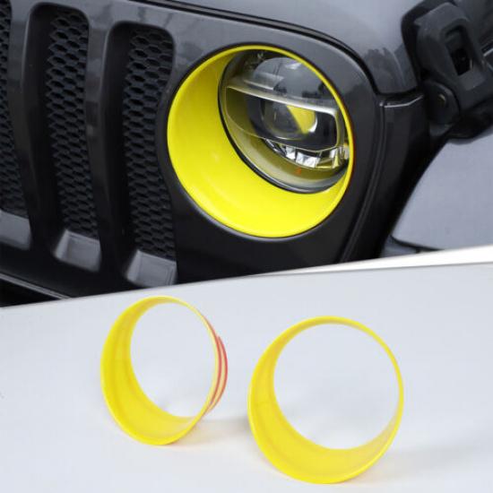 2pcs Car Front Headlight Trim Cover Decoration For Jeep Wrangler JL 2018+ Yellow