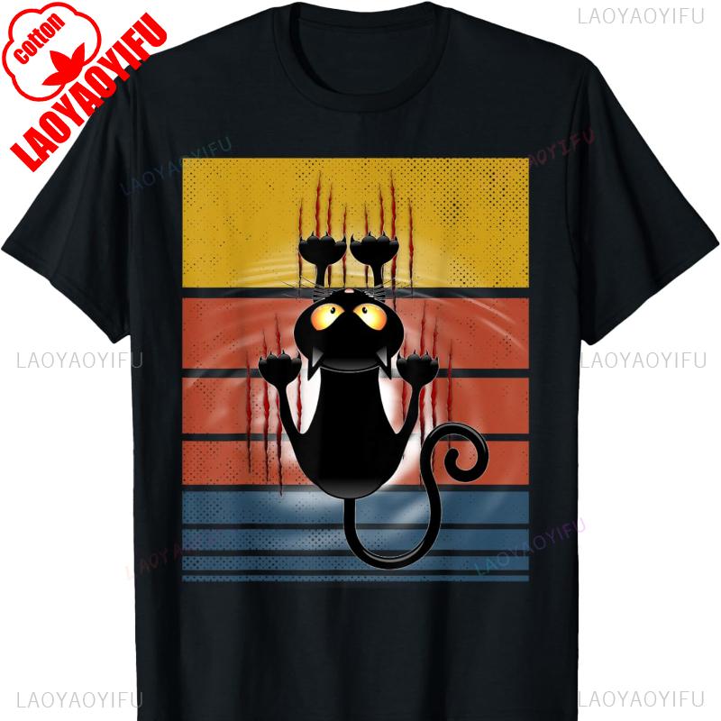 

Black Cat Scratch Bloody Retro Cute Funny Cat Lover TShirt Gothic Clothing Oversized Tshirt Fashion Tees Unisex Petty Print Tee 3XL