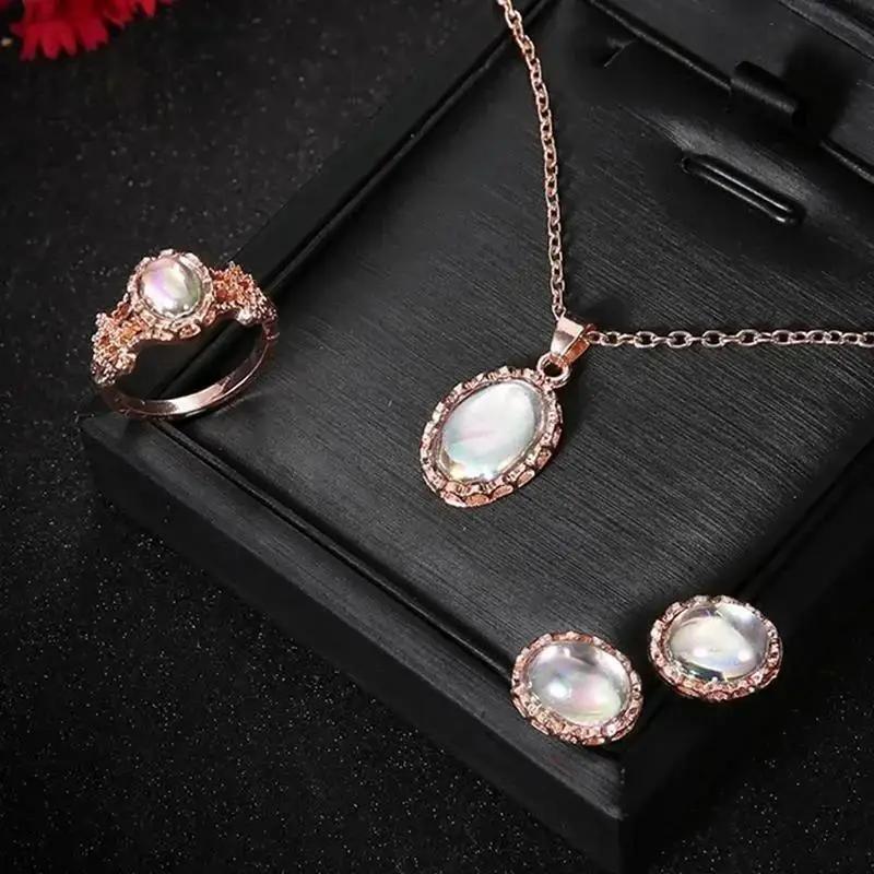 

4 Pcs/Set Necklace Earrings Ring New Fashion Accessories Jewelry Sets Trendy And Dazzling Gemstone Combination Set 1set
