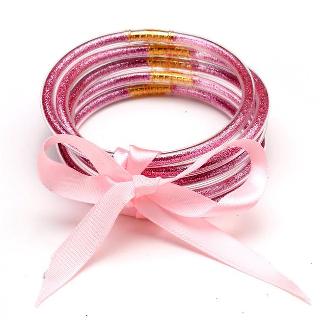 Multilayer Silicone Gold Powder Bracelet Ribbon Set Ladies Bow Christmas Bracelet Bracelet