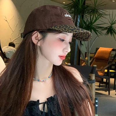 Vintage Adjustable Leopard Baseball Hat Cotton Sunshade Embroidered Baseball Cap Casual Hip Hop Y2K Peaked Cap Female