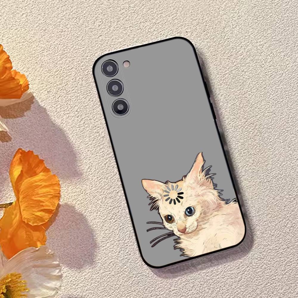 Mèmes de Chat F-Drôle Mignon Coque de Téléphone Pour Samsung Galaxy A73,A72,A71,A70,A53,A52,A51,Housse Noire en Silicone Souple