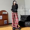 Women's Winter Fleece-Lined Tweed Plaid Wide-Leg Pants: Warm, Thick, Loose, and Straight-Leg Design.