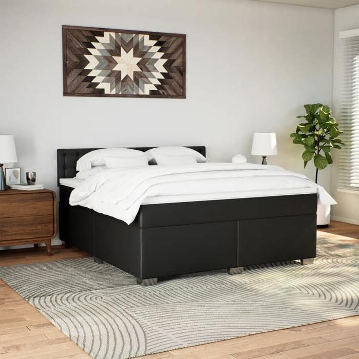 Maison Exclusive - Sommier à lattes de lit avec matelas Noir 180x200 cm Similicuir