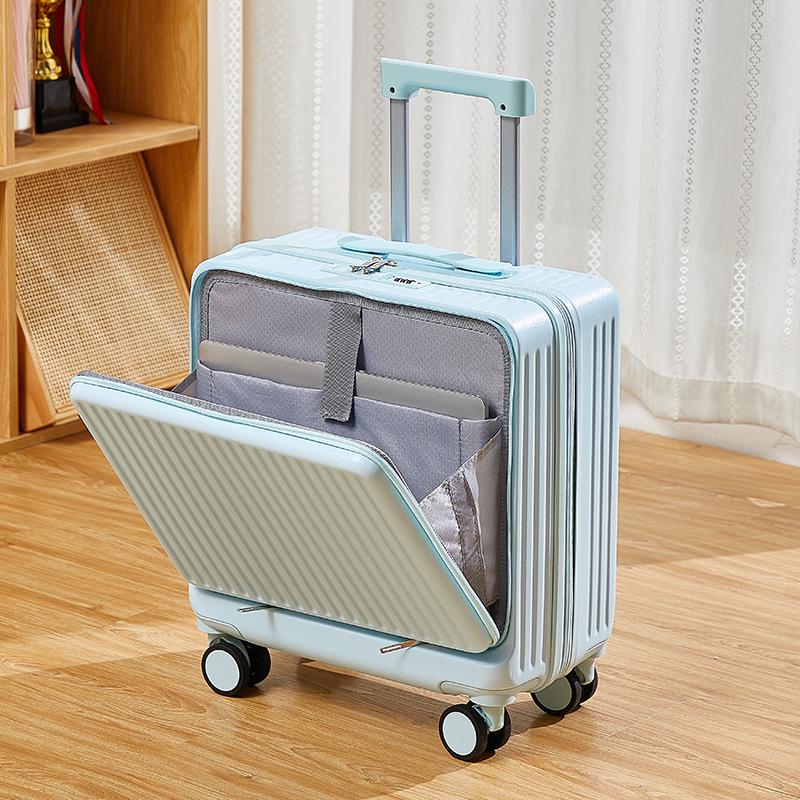 Front-Opening 20-Inch Carry-On Suitcase: Multi-Functional Trolley Case with Combination Lock for Men and Women.