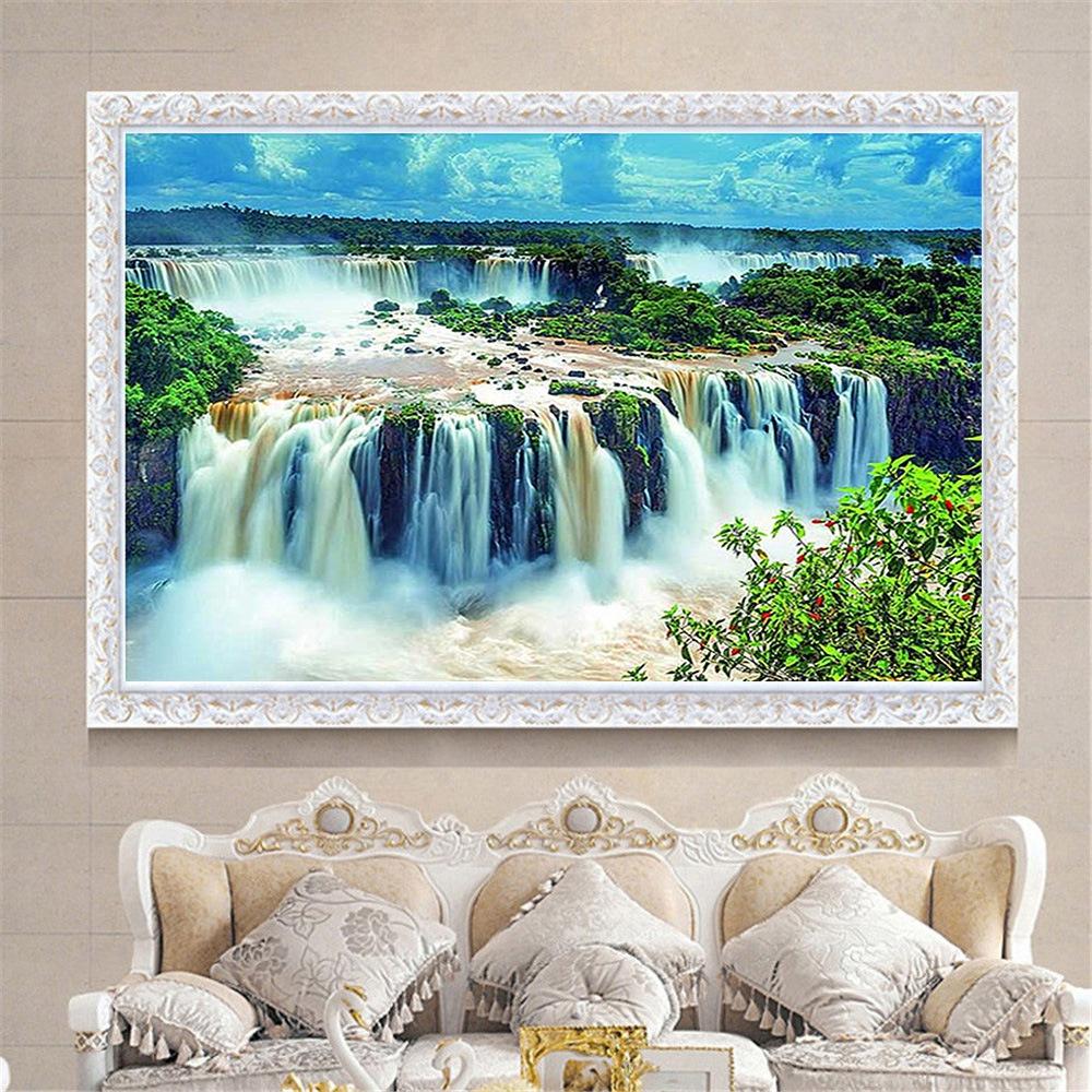 5D Diy Full Diamond Painting Scenery of Mountain Stream and Waterfall Diamond Cross Stitch Living Room Wall Painting Home Decor