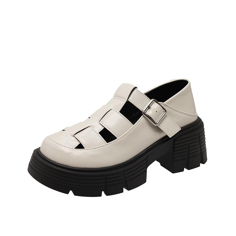 Woven Roman baotou sandals women's spring summer new pig cage shoes British style muffin platform casual shoes