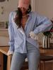 Autumn 2025 Korean Elegant Women's Striped Lace Shirt Top