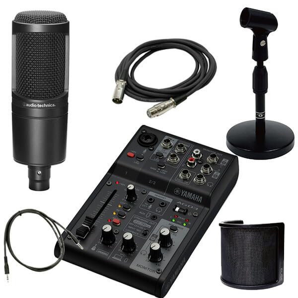 

YAMAHA Mixer AG03MK2 B (Black) + Condenser Microphone AT2020 + Tabletop Stand AD-11 + Pop Guard + XLR Cable + Mini Cable Distribution Set (Black)