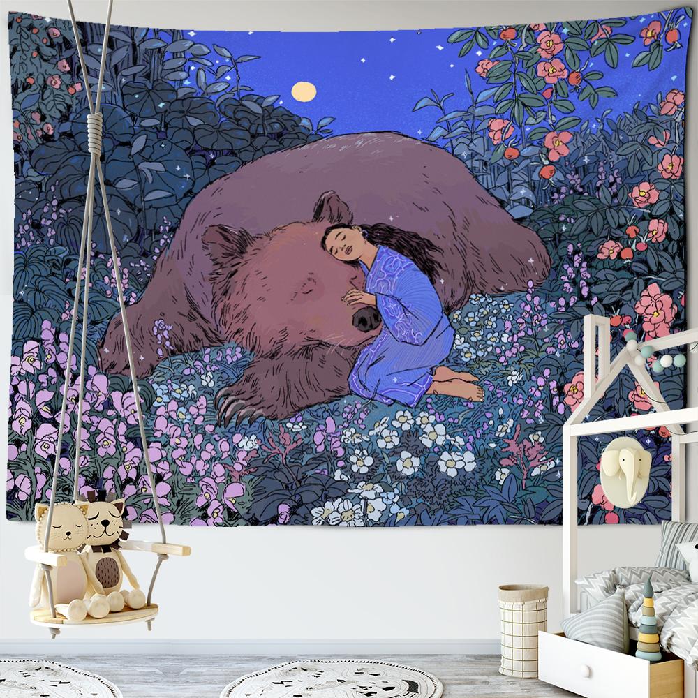Květinová Džungle Zvířecí Gobelín Nástěnná Dekorace Oceánská Krajina Ilustrace Boho Umění Psychedelické Čarodějnictví Domácí Dekorace