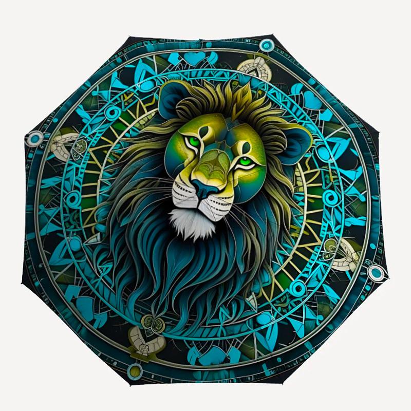 

1pc Lion Mandala Art Folding Umbrella, Durable, Suitable for Outdoor Activities or Rain, Suitable for Commuting yy251027109