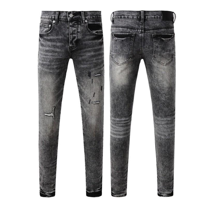 Mens Straight Fit Distressed Patchwork Denim Jeans Vintage Streetwear Style High Waist Ripped Cotton