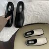 French English Square Toe, Thick Heel, Medium Heel, No Heel, Small Leather Shoes, One Foot, Single Thick Heel, Muller, Toe Toe, Half Slippers
