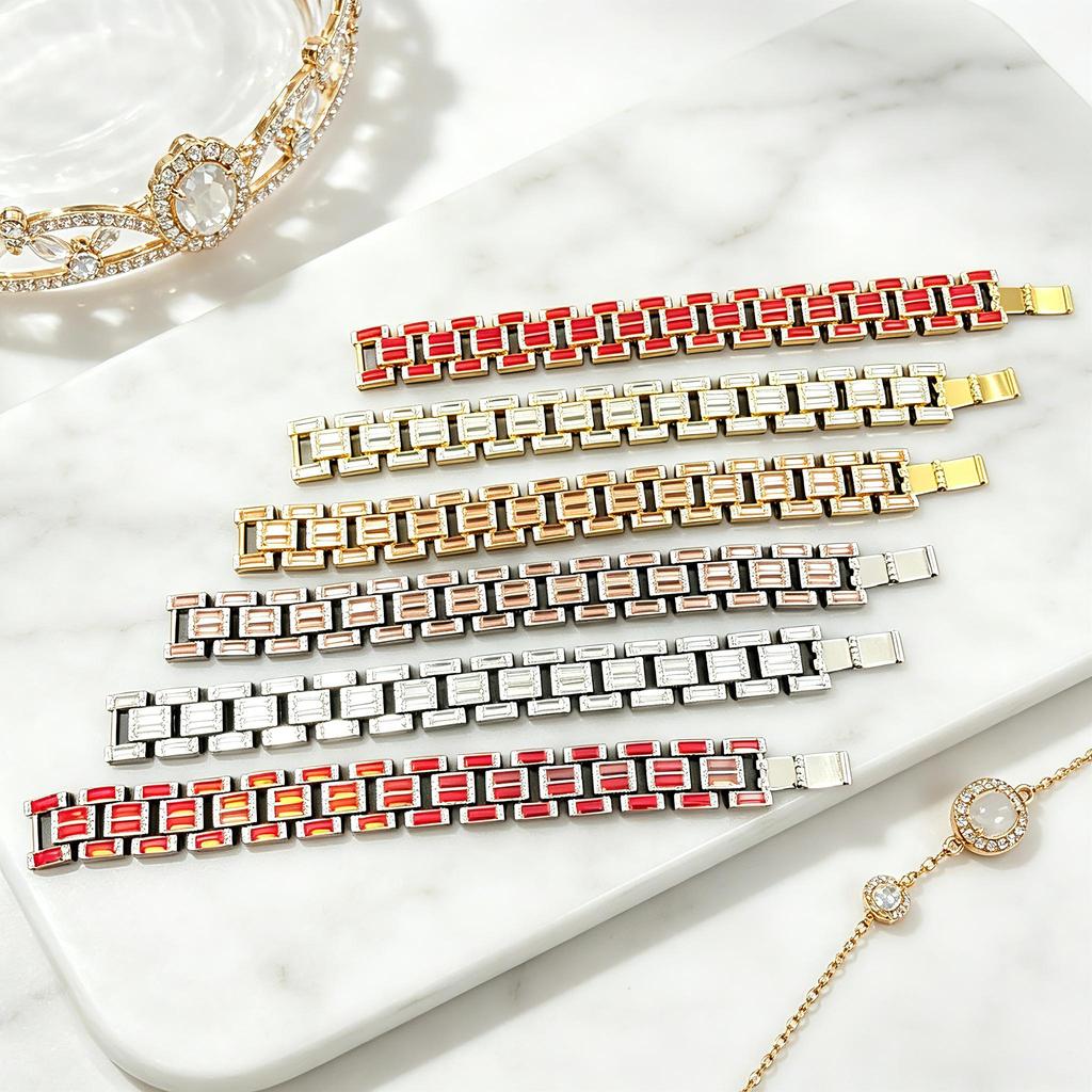 17mm Luxury Iced Out Baguette Cut CZ Charm Bracelet Gold Silver Plated Hip Hop Watch Band Bangle Women's Gift Jewelry