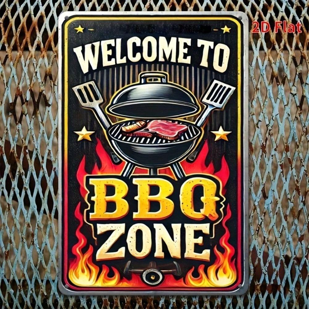 Metal Poster Wall Art, Vintage BBQ Sign Welcome, Gift for Bar or Garage