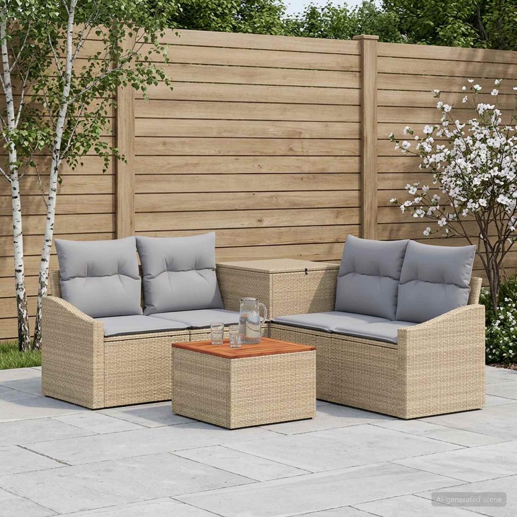 Sofa Set 6 Pieces Beige and Light Gray Poly Rattan and Steel