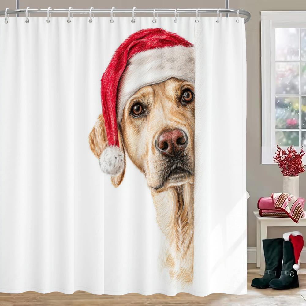 Interesting cat and dog Christmas Shower Curtain, Bathroom Decorative Shower Curtain, Waterproof Shower Curtain with Hooks