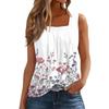 Women's Pleated Square Collar Sleeveless Vest Print T-shirt