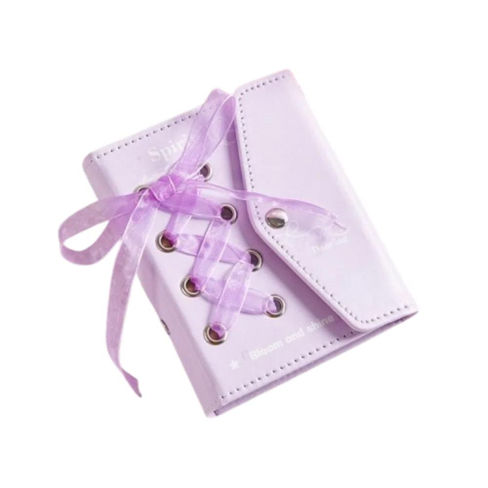 

Альбом для фото из ПУ кожи для 3-дюймовых карточек, чехол для фотографий, лента-бант, для фотокарточек, для хранения коллекционных карточек фиолетовый