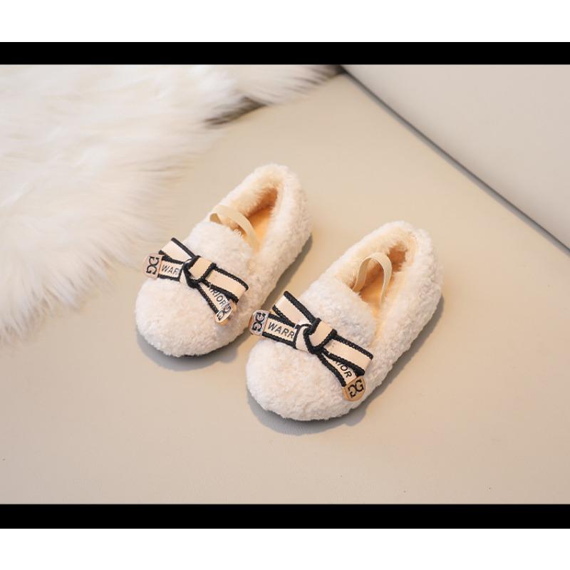 Children's Woolly Shoes Female Autumn and Winter Network Red Cute Cotton Shoes Girls' Beanie Shoes with Velvet Warm Baby Wear