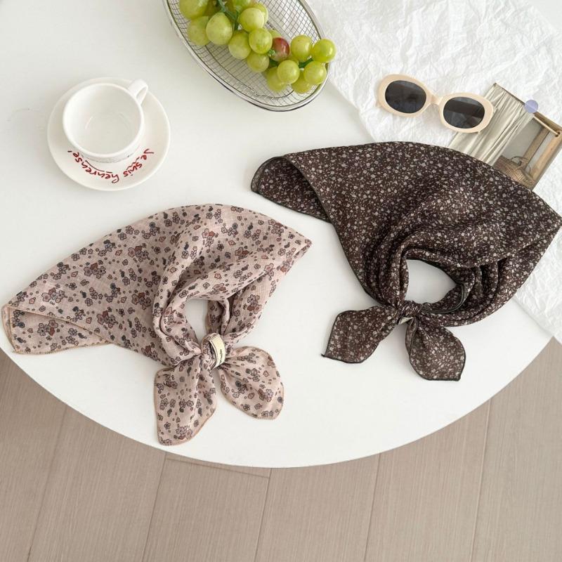 Silk scarf new fashion neck protection small shawl retro literary scarf double-sided floral headscarf headband cotton and linen square scarf