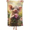 Beach Towel Cute Pig and Flower Pattern Sun Protection Windproof Suitable for Swimming Pool Camping Travel Blanket