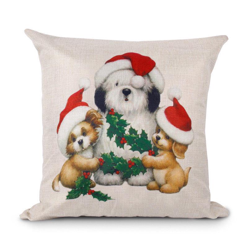 Luxurious 18'' Xmas Cotton Pillow Case Linen Cushion Cover For Merry Christmas Home Decoration