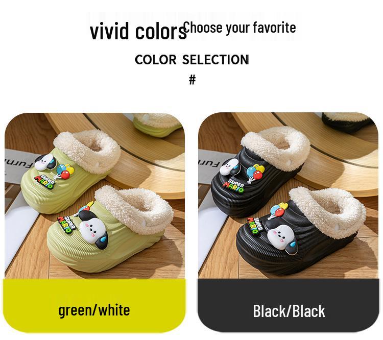 Дитячі зимові велюрові бавовняні капці з мультфільмами - Нековзкі, знімні, дизайн "Мама-Тато і Дитина" для хлопчиків та дівчаток