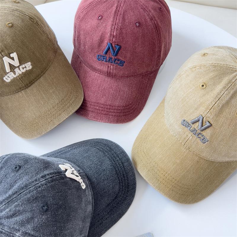 Fashionable Three dimensional Letter Embroidery N Soft Top Baseball Hat Made of Old Baseball Hat for Women Fashion Simple Style