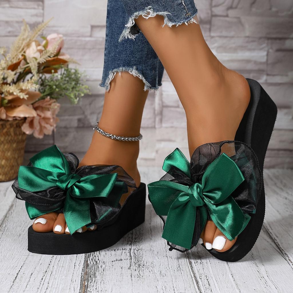 Fashion Wedge Heel With Bow Women's Slippers and Ladies Sandals Top Designs Shoe On Sale Casual 2025 Trend Slides High Quality Shoes