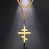 Ins Style Double Strand Eastern Orthodox Cross Necklace Titanium Steel Unisex
