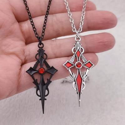 Punk Crystal Cross Pendant Clavicle Chain Necklace Aesthetic Jewelry