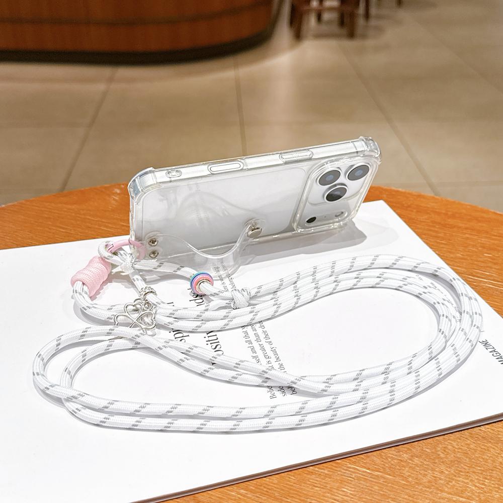 KEYSION Crossbody Wrist Strap Transparent Phone Case for iPhone 13 14 15 16 17 Pro Max Air 16 Plus Long Lanyard Shockproof Cover