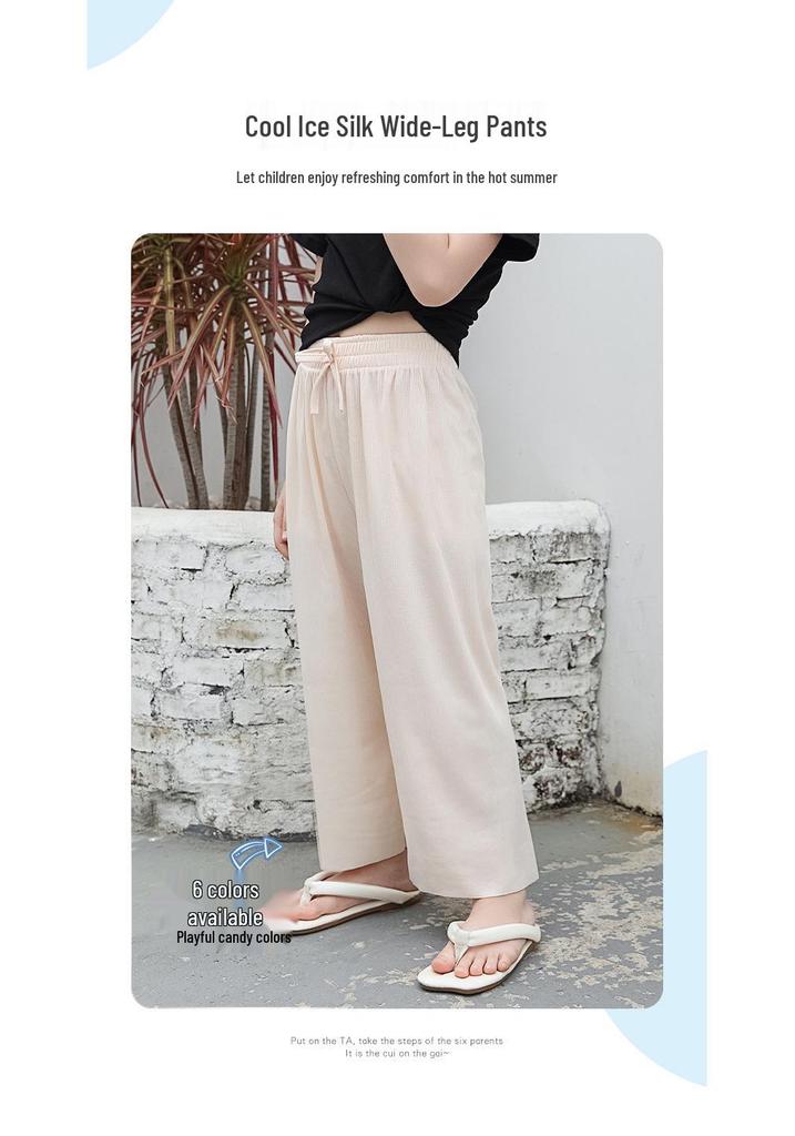 Calça Cropped de Perna Larga de Seda Gelada Repelente de Mosquitos de Verão para Meninas Mais Velhas 2026