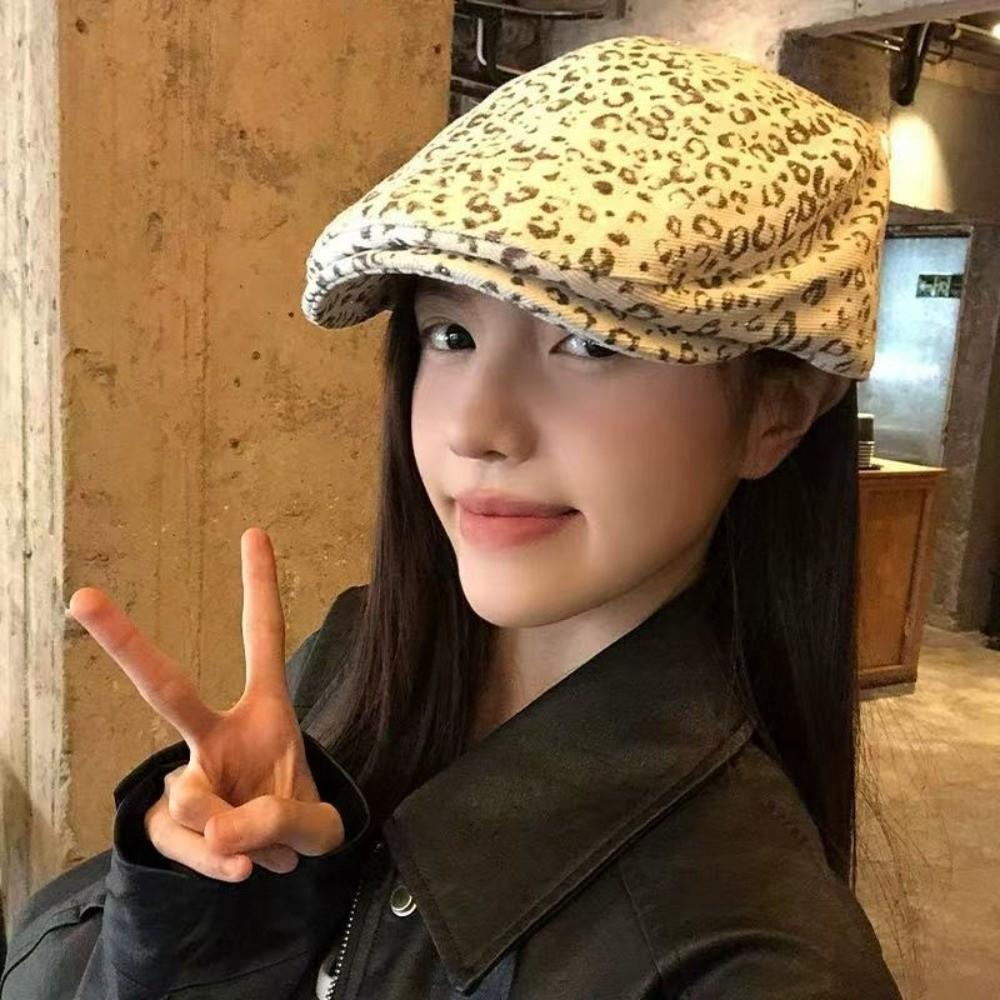 Y2k Leopard Print Beret Rhinestone Leopard Newsboy Cap Fashion Forward Hat  Outdoor