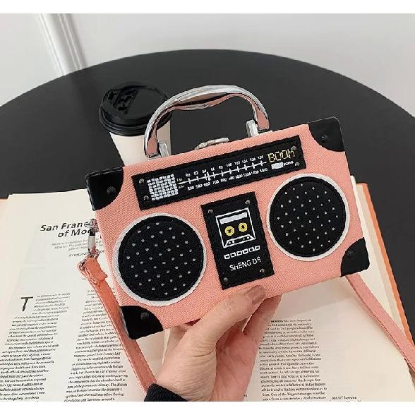 3 cores vintage versátil criativo rádio unissex mochila metal punk bolsa de ombro nostalgia pequena bolsa quadrada para mulheres homens grils