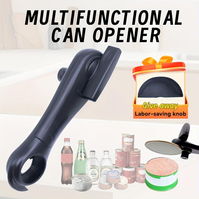 4 in 1 Stainless Steel Manual Can Opener with Removable Non Slip Handle , Portable, Safe , Smooth Cutting for Cans, Lids, Bottle Caps , Beer Caps