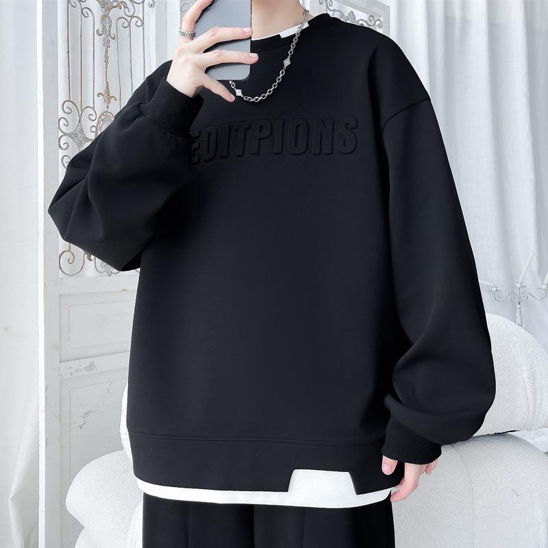 Fake Two-piece Sweater Men's Spring and Autumn New Round Neck Long-sleeved Teen Casual Jacket Loose Men's Top