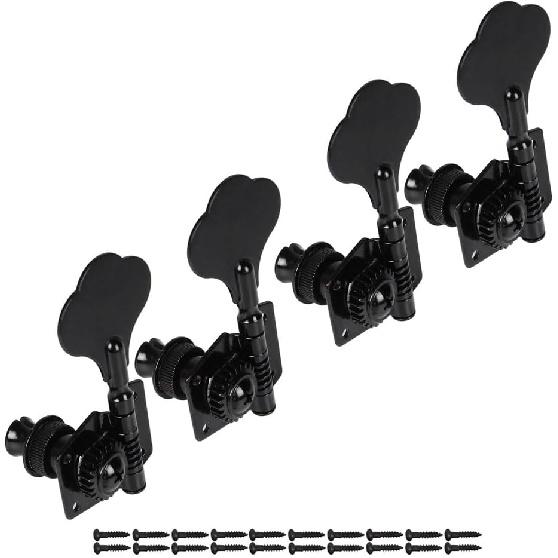 FLEOR 4Pcs Left Handed Vintage Open Gear Bass Guitar Tuning Keys PB JB Bass Guitar Tuning Machine Head 4L Black