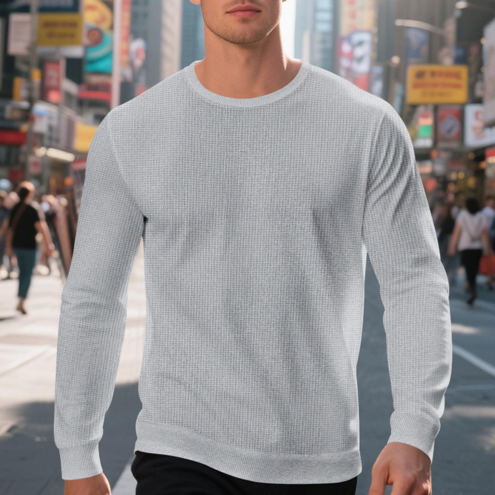 

Men s Casual Loose-F Weave Long-Sleeve Neck Color Fashionable T-Shirt Top M
