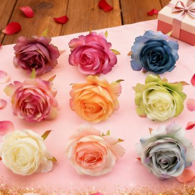 50Pcs Artificial Flowers Silk Roses Heads Home Wedding Decorations Valentine's Day Garland Palnts Wall Festival Diy Supplies Box