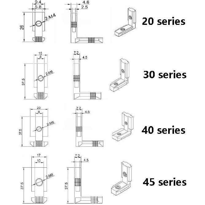 2020 Corner Bracket T Slot Corner Connector L-Shape Corner Joint Bracket for European Standard Aluminum Profile Come with Screws (Pack of 10)