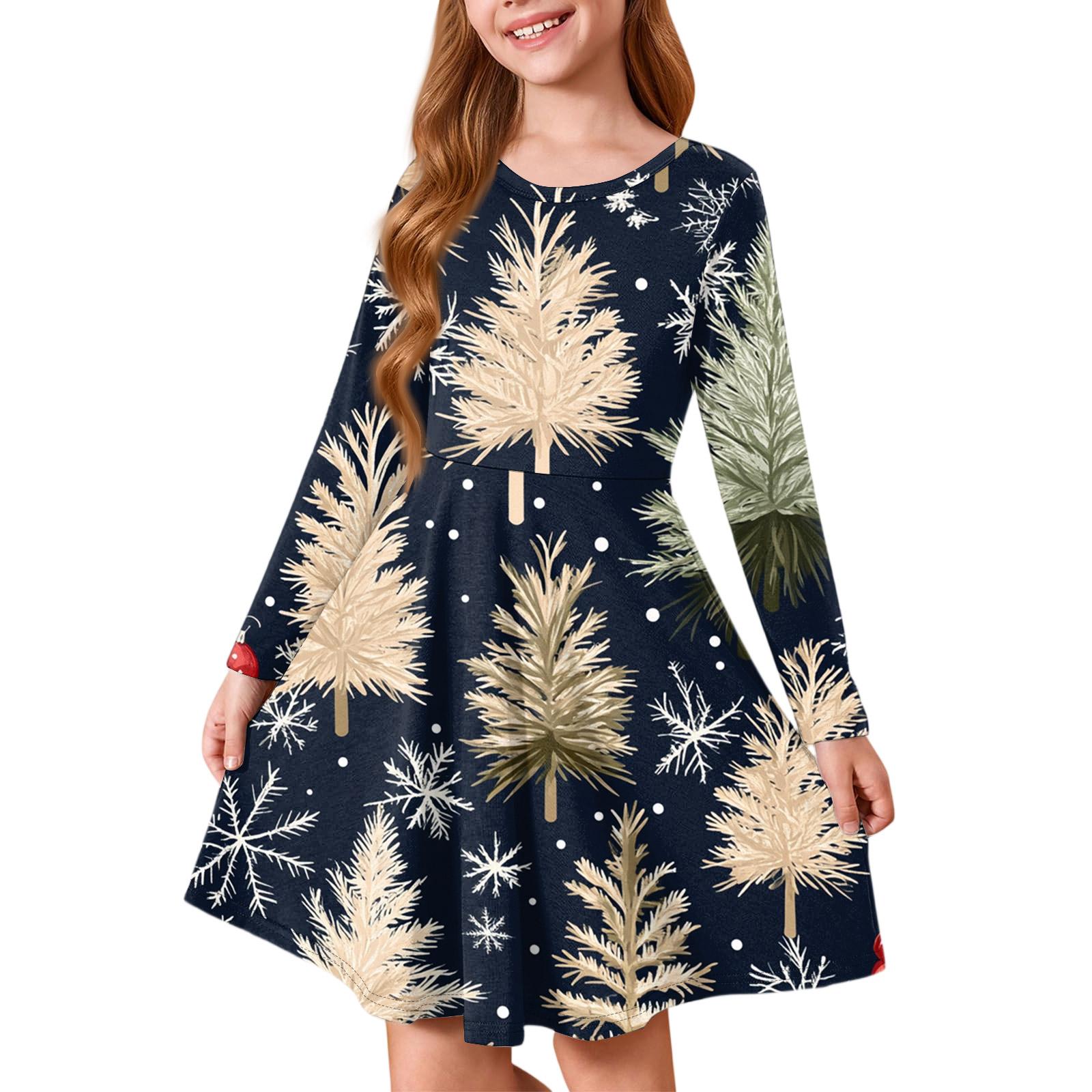 

Girls Princess Dress - Long Sleeve A-Line T-Shirt Dress Christmas Day 110