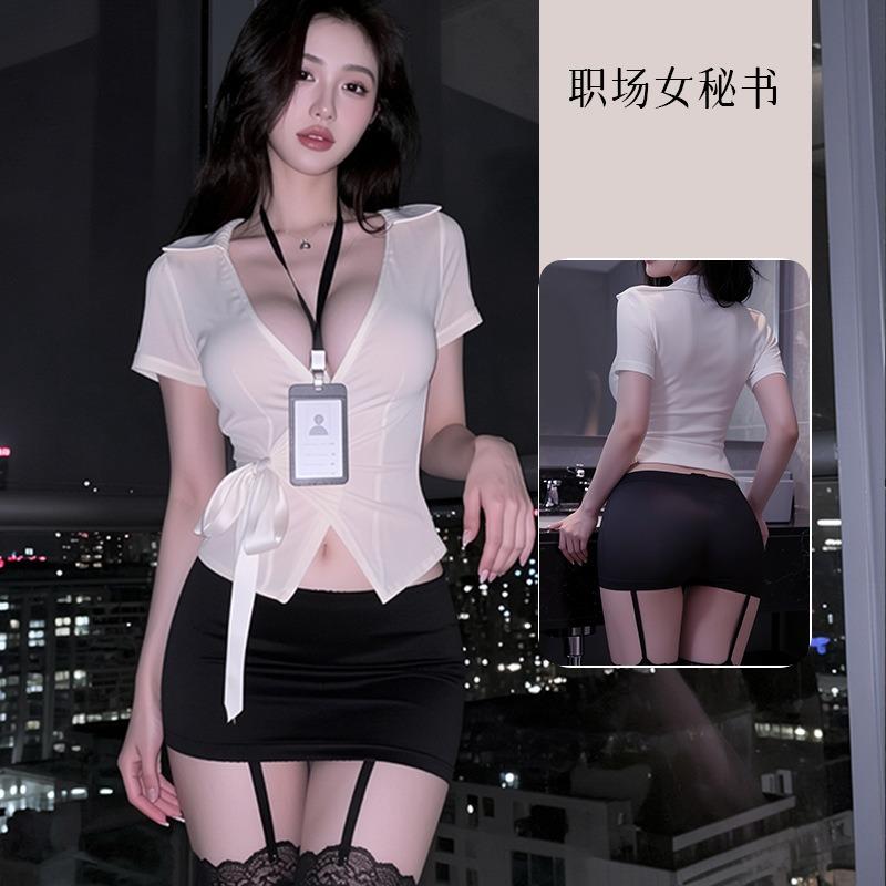 Women S Sexy Secretary Uniform Lingerie Set With Tie