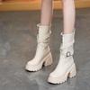 Soft leather thick-soled small thick-heeled short boots women's Martin boots 0000 autumn and winter new high-heeled belt buckle medium boots