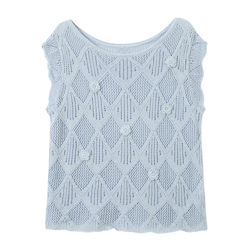 Sancai Women s Lyocell Blend Hollow Knit Sleeveless Sweater M