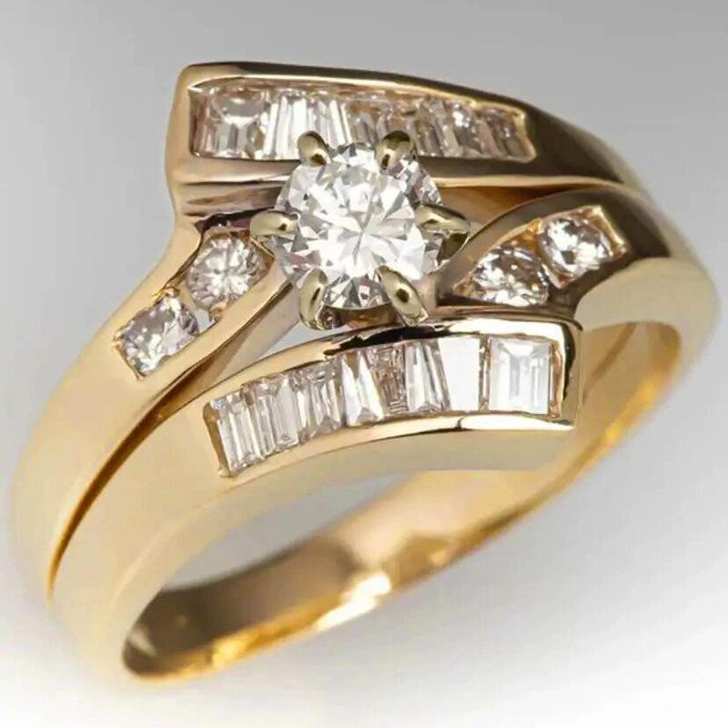 

European and American Irregular Fashion Irregular Ring Women s Design Sense Geometric Six Claw Inlaid Circular Zircon Zircon 7