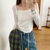 Design Niche Slimming Square Neck Long-sleeved T-shirt Women's Autumn New Solid Color Short Slim-fitting Top
