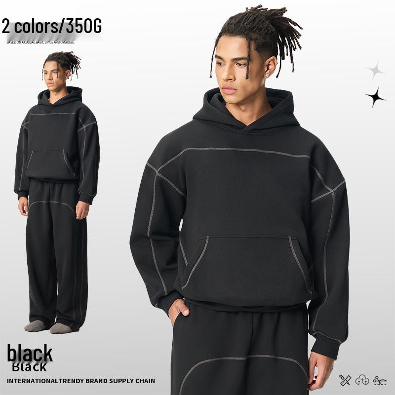 Men s Winter Plus Size American High Street Heavyweight Hoodie with Velvet Lining XL